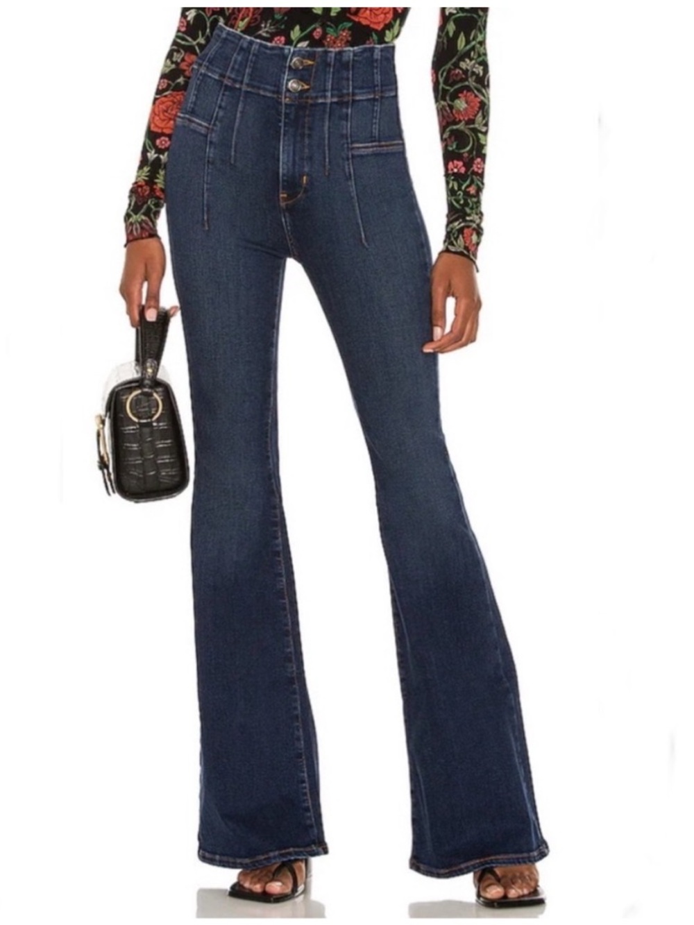 Free People Dark Blue High-Waist Flare Jeans - Picture 3 of 15